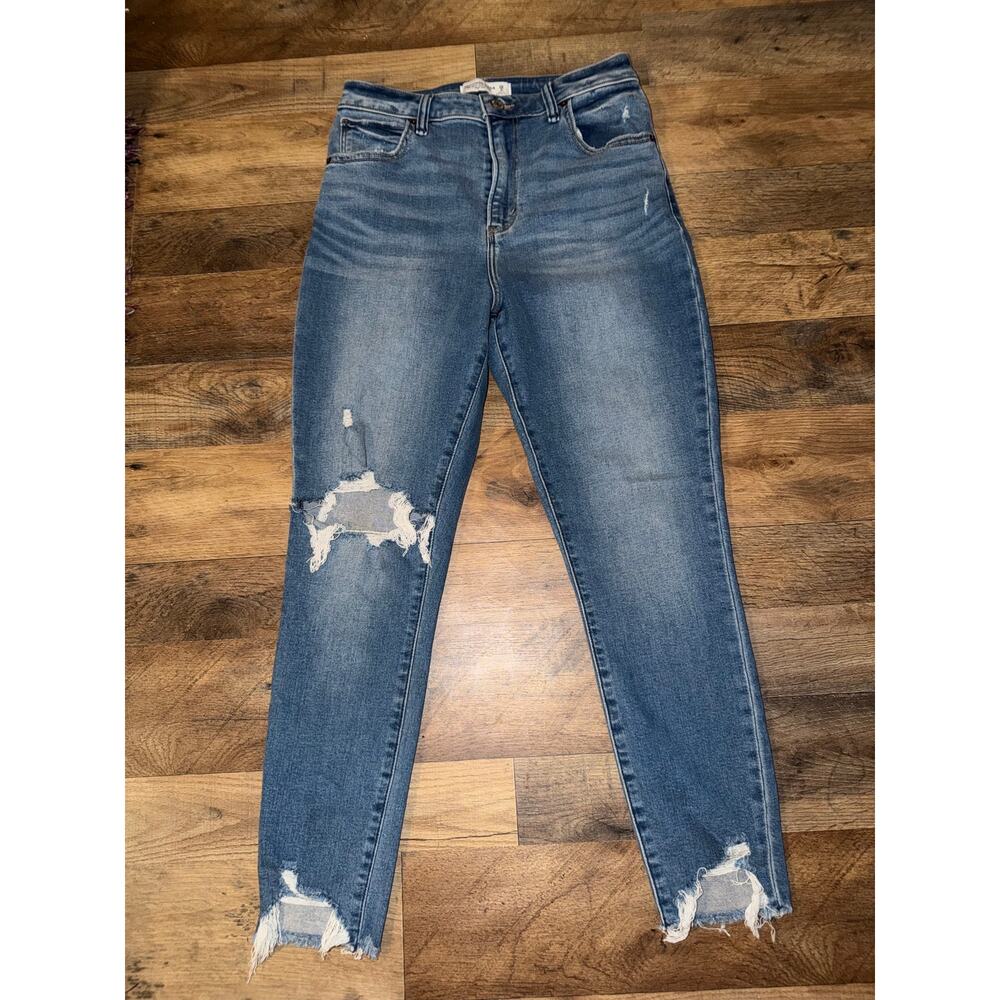 Abercrombie & fitch womens distressed super skinny ankle high rise blue jeans